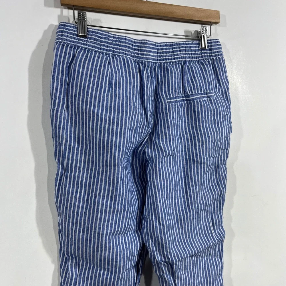 HM Fisherman Euro Summer Striped 100% Linen Drawstring Pants Women 6 Preppy Boho